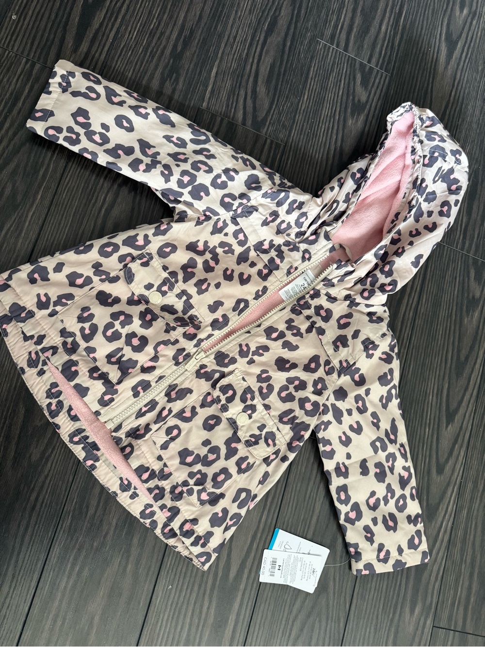 Carter’s Girls Leopard Print Fleece Lined Jacket Pink Waterproof Toddler 24M NWT